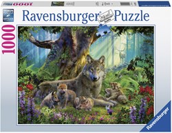 Puzzel Ravensburger Familie wolf in het bos 1000 stukjes