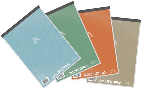 Schrijfblok Aurora A4 lijn 100 vellen 60gr assorti