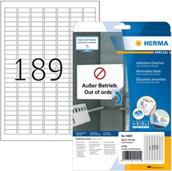 Etiket HERMA 10001 A4 25.4x10mm verwijderbaar wit 4725 stuks