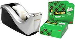 Plakband houder Scotch C60 zilver + 4rol magic tape