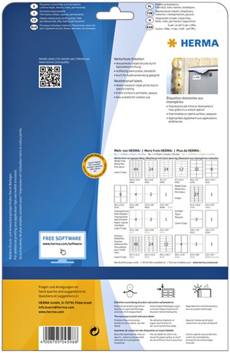 Etiket HERMA 4598 105x148mm A4 folie wit 40stuks-2