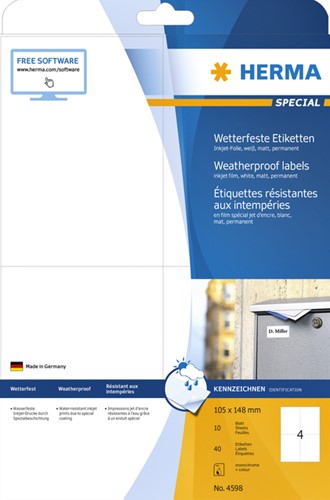 Etiket HERMA 4598 105x148mm A4 folie wit 40stuks-3