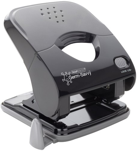 Perforator Rapesco Germ-Savvy Less Effort Eco X5-40ps antibacterieel 2-gaats zwart