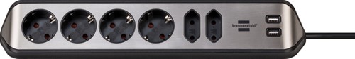 Stekkerdoos Brennenstuhl bureau Estilo 6 voudig inclusief 2 USB 2 meter zwart/zilver