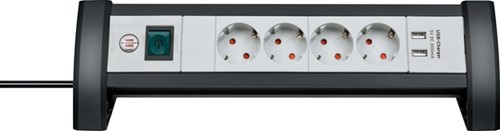 Stekkerdoos Brennenstuhl bureau Premium 4vdig incl 2 USB 1.8m wit/gs