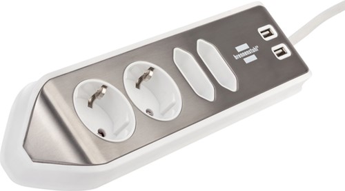 Stekkerdoos Brennenstuhl bureau Estilo 4vdig incl 2 USB 2m wit/zilver-3