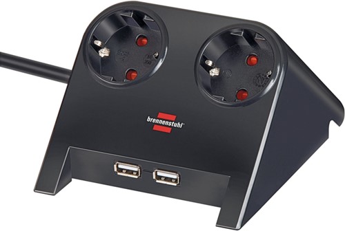 Stekkerdoos Brennenstuhl  bureau 2vdig incl 2 USB 1.8m zwart