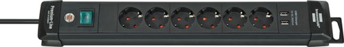 Stekkerdoos Brennenstuhl Premium 6 voudig inclusief 2 USB 3 meter zwart