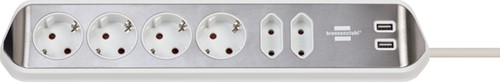 Stekkerdoos Brennenstuhl bureau Estilo 6 voudig inclusief 2 USB 2m meter wit/zilver