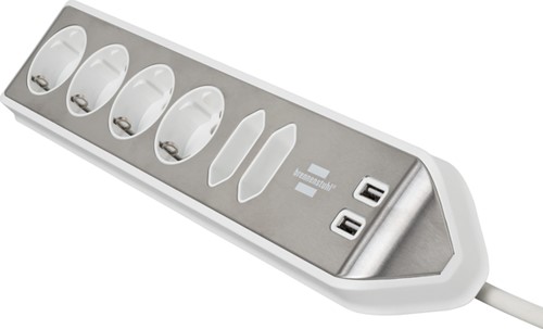 Stekkerdoos Brennenstuhl bureau Estilo 6 voudig inclusief 2 USB 2m meter wit/zilver-2