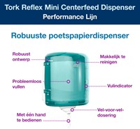 Handdoekroldispenser Tork M4 Performance Reflex turquoize 473180-2