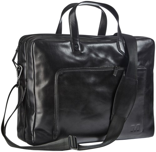 Businesstas Maverick All Black met laptopvak 15.6" leer zwart