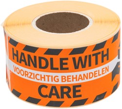Waarschuwingsetiket Rillprint 46x125mm handle with care oranje 250 stuks