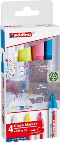 Viltstift edding 95 glasbord rond 1.5-3mm incl wit assorti 4 stuks