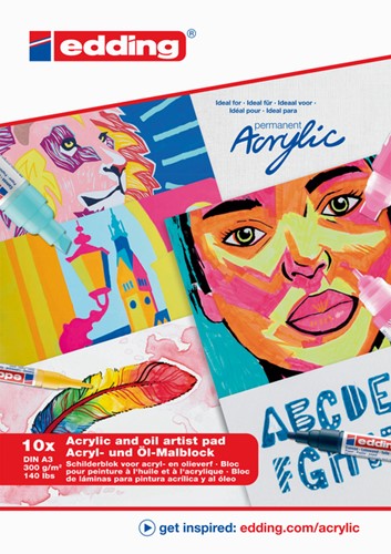 Olie- en Acrylblok edding 30010 A3 10 vel 300 gram wit