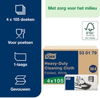 Reinigingsdoek Tork W4 Premium Heavy-Duty gevouwen 1-laags 4x105 vel wit 530179-3