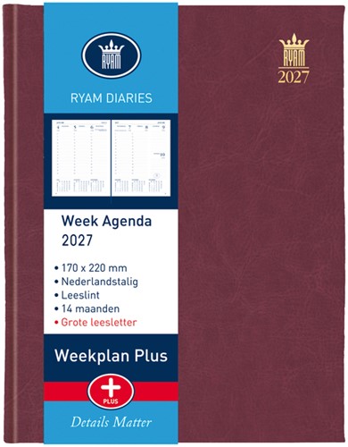 Agenda 2027 Ryam Weekplan Plus Mundior groot letter 7dagen/2pagina's assorti