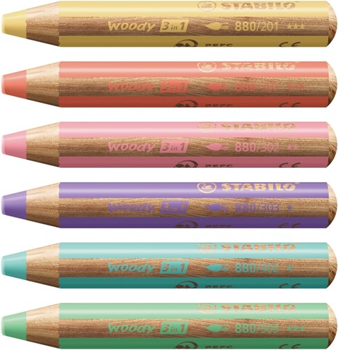 Kleurpotloden STABILO 880 woody slijper pastel assorti 6 stuks-2