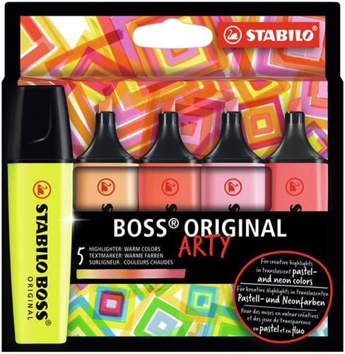 Markeerstift STABILO Boss Original Arty etui à 5 warme kleuren