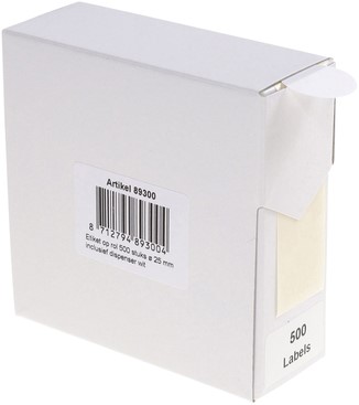 Etiket Rillprint 25mm 500st op rol rond wit-2