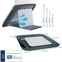 Laptopstandaard Leitz Ergo Cosy verstelbaar recyled grijs-1