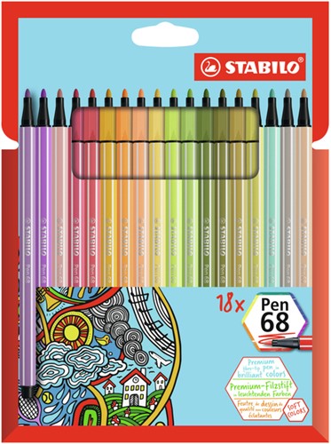 Viltstift STABILO Pen 68 etui à 18 nieuwe kleuren