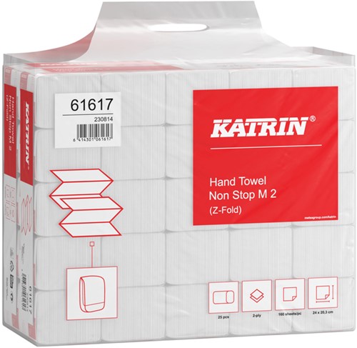 Handdoek Katrin z-vouw 2-laags 203x240mm 25x160 vel wit 61617-2