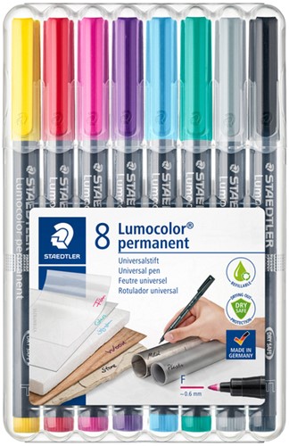 Viltstift Staedtler Lumocolor 318 permanent F set à 8 kleuren