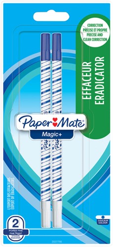Correctie(pen) Paper Mate Magic+ Eradicator blauw fijn blister à 2 stuks