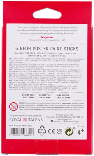 Verfstiften Bruynzeel Kids set à 6 neonkleuren-3
