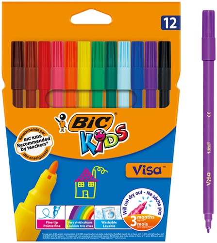 Kleurstiften BicKids Visa fijn assorti etui à 12 stuks