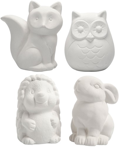 Dierenspaarpot Creativ terracotta 4st  uil vos haas en egel 9-10cm wit