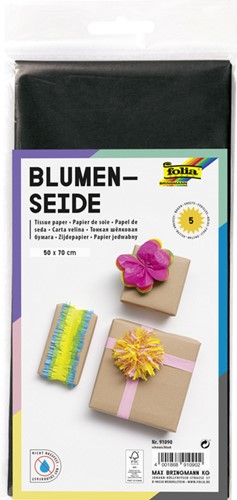Zijdevloeipapier Folia 50x70cm 20gr nr90 zwart 5 vel