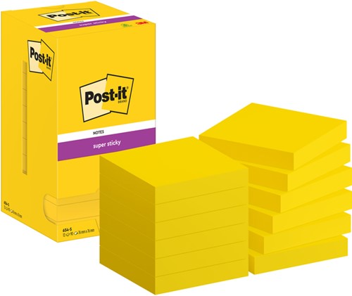 Memoblok Post-it 654 Super Sticky 76x76mm ultrageel 12 stuks