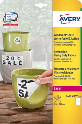 Etiket Avery L4775REV-20 210x297mm wit 20 stuks