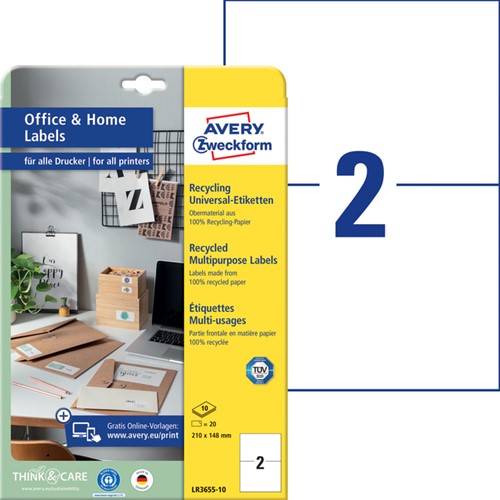 Etiket Avery Zweckform LR3655-10 210x148mm recycled wit 20stuks-2