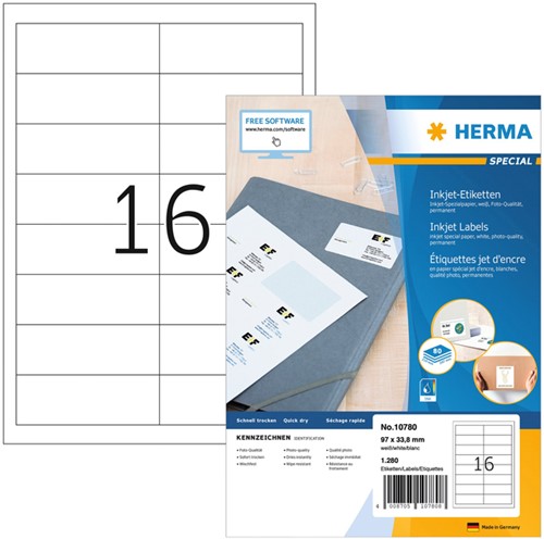 Etiket HERMA 10780 97x33.8mm wit 1280 stuks