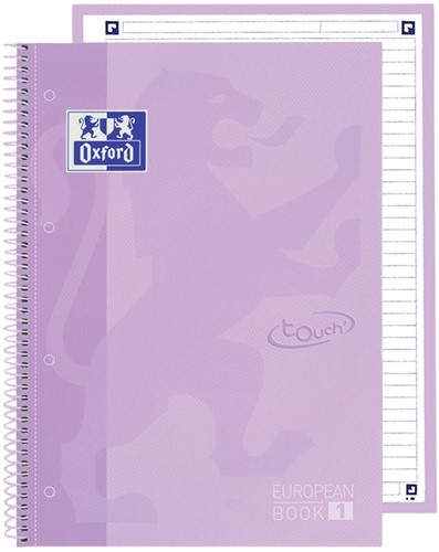 Notitieboek Oxford Touch Europeanbook A4+ 4-gaats lijn 160 pagina's pastel paars-2
