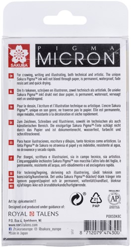 Fineliner Sakura Pigma Micron set à 6 schrijfbreedtes met twee brushpennen koudgrijs-2