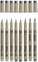 Fineliner Sakura Pigma Micron set à 6 schrijfbreedtes met twee brushpennen koudgrijs-3