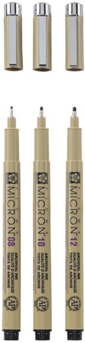 Fineliner Sakura Pigma Micron set à 3 schrijfbreedtes breed zwart-2