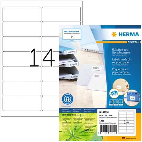 Etiket HERMA recycling 10731 99.1x38.1mm wit 1120 stuks