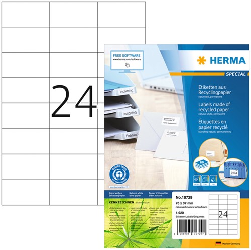 Etiket HERMA recycling 10729 70x37mm wit 1920 stuks