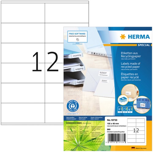 Etiket HERMA recycling 10733 105x48mm wit 960 stuks