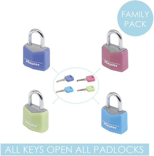 Hangslot MasterLock 4 assorti alu 20mm 4 stuks-2