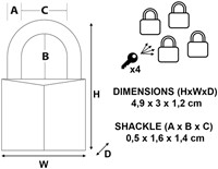 Hangslot MasterLock 4 gelijksluitend messing 30mm 4 stuks-3