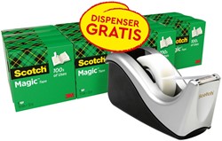 Plakband Scotch Magic 819 19mmx33m mat + plakbandhouder zilver 16 rollen