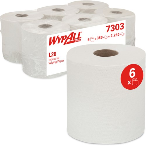 Poetspapier WypAll L20 GeneralClean 2-laags 380 vel wit 7303