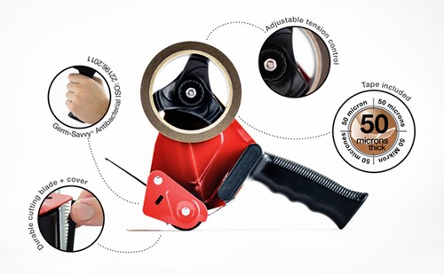 Verpakkingstape dispenser Rapesco Germ-Savvy 960 antibacterieel met bruine tape zwart-3