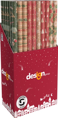 Inpakpapier Kerst kraft 200x70cm assorti